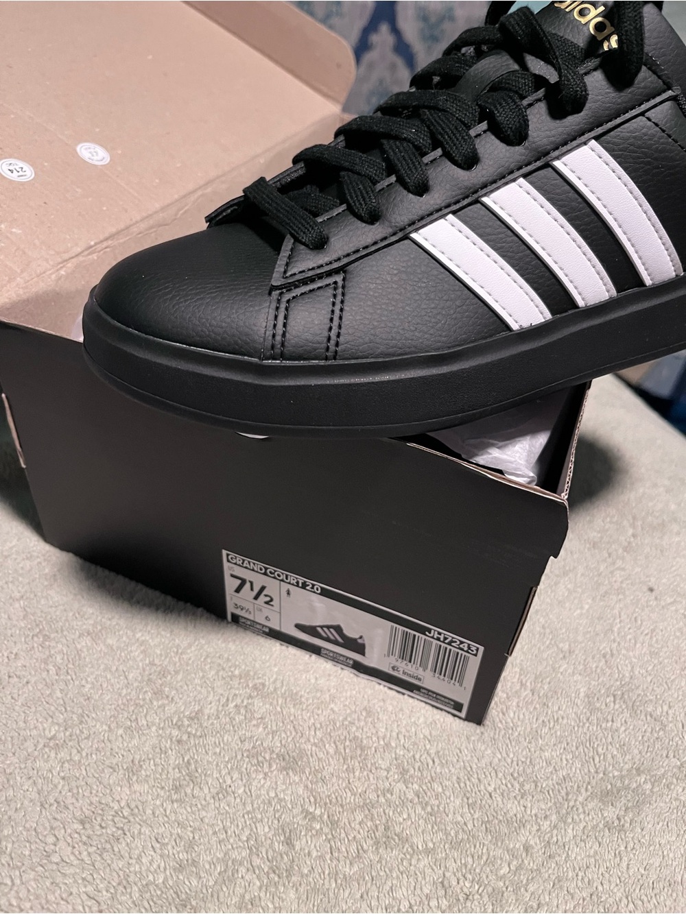New adidas Black Sneakers with White Three Stripes - Picture 2 of 3